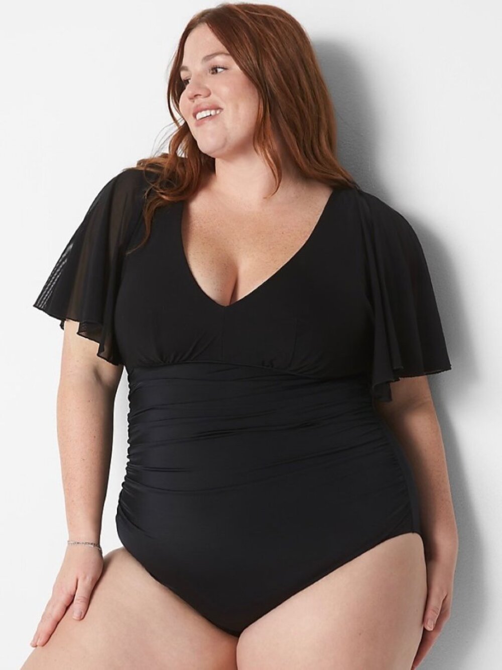 NWT Cacique Swim Wireless Mesh Sleeve One Piece Bathing Suit New Plus Size 22